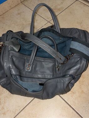 Vintage Mexican Jauregui Genuine Leather Duffel Bag – Gray Leather Travel Weeken